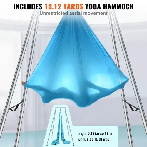 VEVOR Aerial Yoga Hängematte mit Yogarahmen 12 x 2,6 m, Blau Yoga Swing Air Fliegen, Yoga-Schaukel Hammock Swing 250 kg Max. Tragfähigkeit, inkl. Yoga-Socken & Fußpolster, Anti-Gravity-Übungen – Bild 3