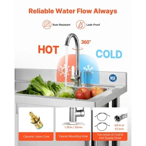 VEVOR Spültisch Spülbecken Edelstahl (120 x 50 x 94 cm), Einzelbecken mit Wasserhahn & Schublade, Küchenspüle für Garage Restaurant Wäscherei, Waschtisch Außenspüle mit Arbeitsplatte (links) – Bild 3