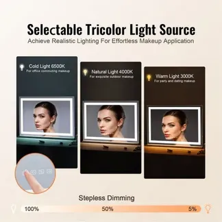 VEVOR Hollywood Schminkspiegel mit Beleuchtung, Kosmetikspiegel mit 3 Farbbeleuchtungsmodi, LED-Schminkspiegel mit Lichtern, 5-fache Vergrößerung, Bluetooth, USB, Smart-Touch-Steuerung, 797x547mm VEVOR Hollywood Schminkspiegel mit Beleuchtung, Kosmetikspiegel mit 3 Farbbeleuchtungsmodi, LED-Schminkspiegel mit Lichtern, 5-fache Vergrößerung, Bluetooth, USB, Smart-Touch-Steuerung, 797x547mm