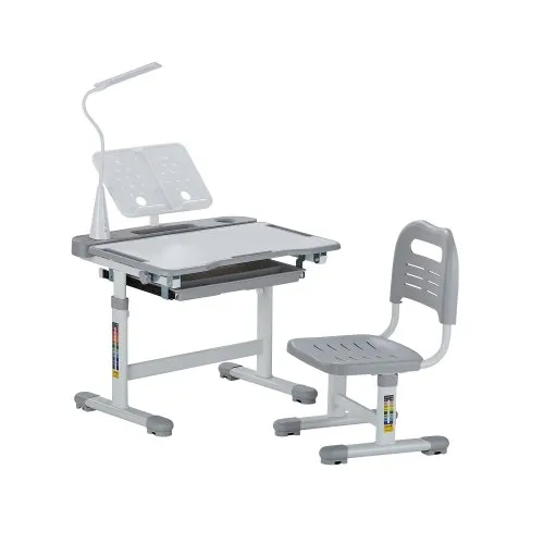 VEVOR Schreibtisch Set Kinderschreibtisch Arbeitstisch und Stuhl höhenverstellbare (53-71 cm) belastbar (100 kg) mit Tischlampe & 0–40° geneigten Schreibtischplatte für Schlafzimmer Grau VEVOR Schreibtisch Set Kinderschreibtisch Arbeitstisch und Stuhl höhenverstellbare (53-71 cm) belastbar (100 kg) mit Tischlampe & 0–40° geneigten Schreibtischplatte für Schlafzimmer Grau