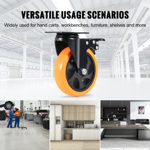 VEVOR Möbelrollen 4er-Set Lenkrollen PVC φ127mm Laufrollen 816kg Tragfähigkeit Transportrollen mit A/B-Bremsen Kastenrollen 360° Drehbar Schwerlastrollen für Häusern Büros Studios Fabriken – Bild 5