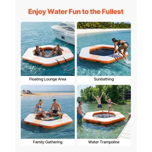 VEVOR Aufblasbares Schwimmdock, 2,6x2,6 m, Schwimmplattform mit Rutschfester Oberfläche, Tragetasche & Abnehmbarer Leiter, Schwimmende Insel, Wasserplattform für Pool, Strand & Meer, Orange – Bild 5