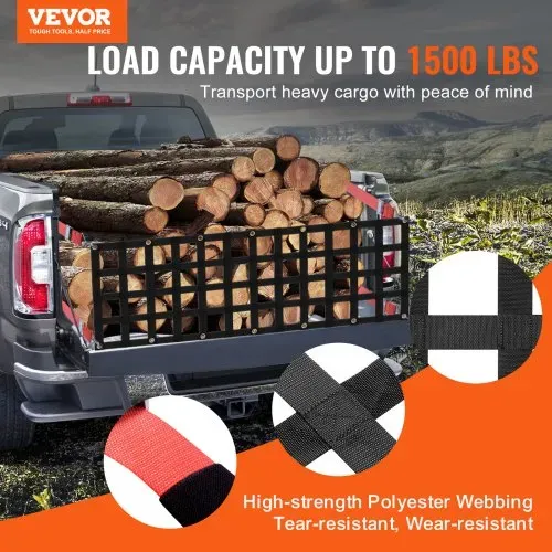 VEVOR Heckklappennetz, 1370 x 460 mm, LKW-Ladeflächennetz bis zu 680 kg, mit 4 verstellbaren Teleskopgurten, ausziehbar & langlebig, Gepäcknetz geeignet für Pickup, Anhänger, LKW, Jeep, SUV VEVOR Heckklappennetz, 1370 x 460 mm, LKW-Ladeflächennetz bis zu 680 kg, mit 4 verstellbaren Teleskopgurten, ausziehbar & langlebig, Gepäcknetz geeignet für Pickup, Anhänger, LKW, Jeep, SUV