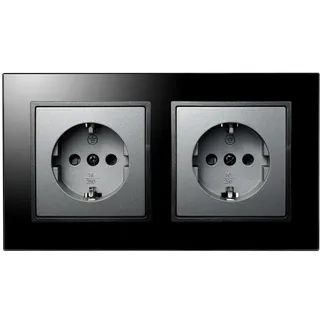 Steckdosen Set McPower Flair “Beginner 2S-Style“ anthrazit + Glasrahmen Steckdosen Set McPower Flair “Beginner 2S-Style“ anthrazit + Glasrahmen