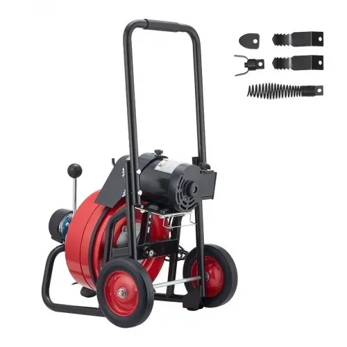 VEVOR Rohrreinigungsmaschine 22 m x 13 mm, Rohrreinigungsgerät mit Automatischem Vorschub, 4 Schneidwerkzeugen & Pneumatischem Fußschalter, Rohrreiniger für Rohrdurchmesser von 50 bis 150 mm – Bild 8