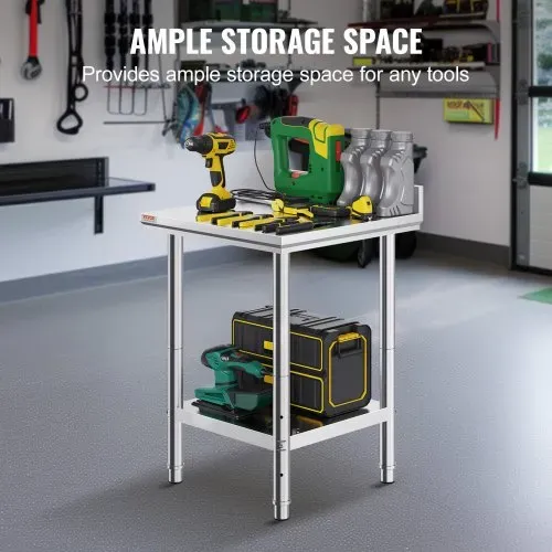 VEVOR Edelstahl Arbeitstisch 60 cm x 60 cm Essenszubereitung mit Aufkantung für die Zubereitung von Mahlzeiten, Nähen, Waschen, Basteln, Garagennutzung usw. – Bild 3