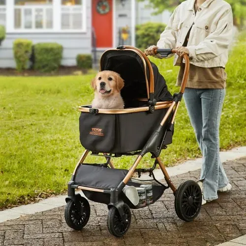 VEVOR Hundebuggy 59x85x105cm Hundewagen 30kg Tragfähigkeit Faltbarer Hundetrolley Aluminium-Rahmen 800D Oxford-Gewebe Nylon-Netzfenster 4 PU-Räder Hundebox Tierbuggy Katzenbuggy Haustier Transport – Bild 7