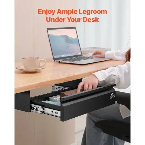 VEVOR Untertisch Schublade 440x223x101 mm, Unterbau Schreibtisch, versteckter Schreibtisch-Aufbewahrungs-Organizer, Bleistiftschublade unter dem Tisch für Sitz-Steh-Arbeitsplätze im Büro & zu Hause – Bild 2