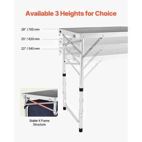 VEVOR Camping Küchentisch klappbarer Kochtisch Outdoor, 3-fach höhenverstellbar, tragbare Kochstation aus Aluminium mit Organizer & Tragegriff, für Grillpartys Picknicks Wohnmobilreisen Blau – Bild 3