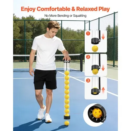 VEVOR Tennisballwagen Faltbar, Tennisballkorb für 150 Tennisbälle oder 260 Pickleballs, Ballwagen mit Rahmen aus Aluminiumlegierung Tragetasche & Sammelrohr, Ballkorb mit Rollen für Training, Schwarz – Bild 5