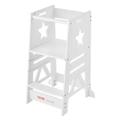 VEVOR Tritthocker Kinder 158,9 kg Gewichtskapazität Trittschemel 844 x 553 x 482 mm Hocker Kiefernholz Bambus höhenverstellbar von 328 bis 520 mm Lernturm Kinderschemel Trittschemel Kinderhocker Weiß – Bild 9
