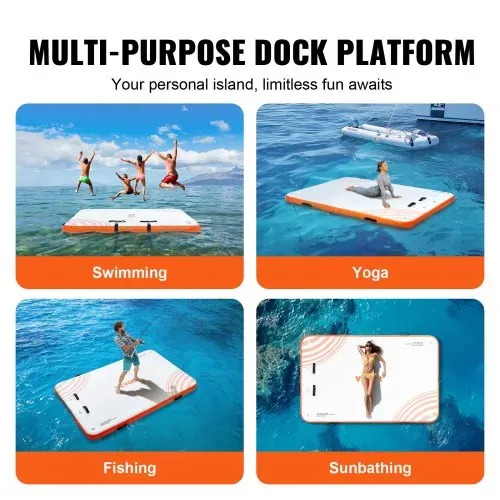VEVOR Aufblasbares Schwimmdock, 2,43 x 1,52 m, aufblasbare Dockplattform, rutschfeste Wasser-Schwimmdockmatte mit tragbarer Tragetasche und abnehmbarer Leiter, schwimmende Plattform-Inselfloß für Pool – Bild 5