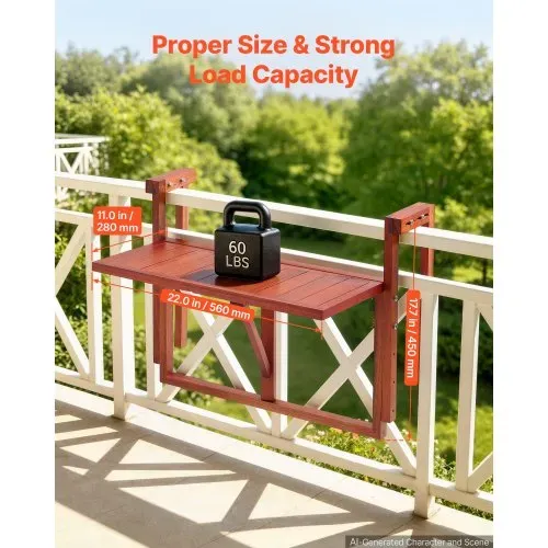 VEVOR Balkonhängetisch 560×280 mm Klapptisch 27 kg Hängetisch Balkontisch, für Terrasse Garten oder Balkon, Passend für 80-135 mm Geländer, Höhenverstellbar, Tischplatte aus Akazienholz, Platzsparend VEVOR Balkonhängetisch 560×280 mm Klapptisch 27 kg Hängetisch Balkontisch, für Terrasse Garten oder Balkon, Passend für 80-135 mm Geländer, Höhenverstellbar, Tischplatte aus Akazienholz, Platzsparend
