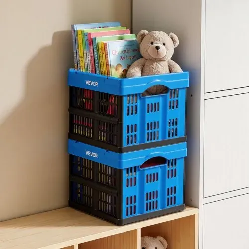VEVOR Klappbox 25 L 3er-Pack, Faltbare Aufbewahrungsboxen aus Kunststoff, Stapelbare Klappkörbe mit Griffen, Tragkraft 10 kg pro Box, Klappkiste, Ideal für Haushaltsorganisation, Blau & Schwarz – Bild 7