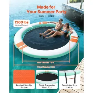 VEVOR Aufblasbares Schwimmdock, φ3,66 m, Schwimmplattform mit Rutschfester Oberfläche, Tragetasche & Abnehmbarer Leiter, Schwimmende Insel, Wasserplattform für Pool, Strand & Meer, Rund VEVOR Aufblasbares Schwimmdock, φ3,66 m, Schwimmplattform mit Rutschfester Oberfläche, Tragetasche & Abnehmbarer Leiter, Schwimmende Insel, Wasserplattform für Pool, Strand & Meer, Rund
