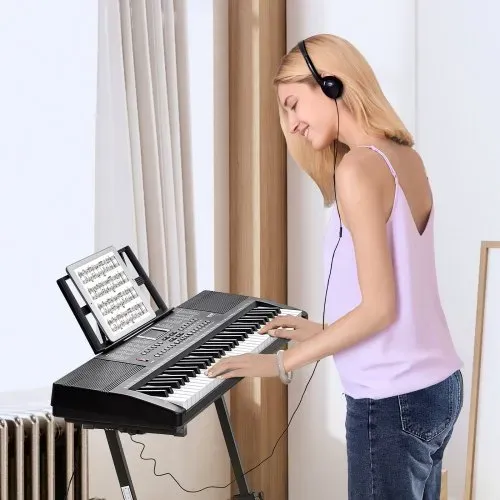 VEVOR Digitales Klavier mit 61 Tasten, 200 Töne, 200 Rhythmen, tragbares elektrisches Klavier-Keyboard-Kit mit 60 Demo-Songs, integrierten Doppellautsprechern, Kopfhörern, Mikrofon, Klavieraufklebern für Anfänger – Bild 7