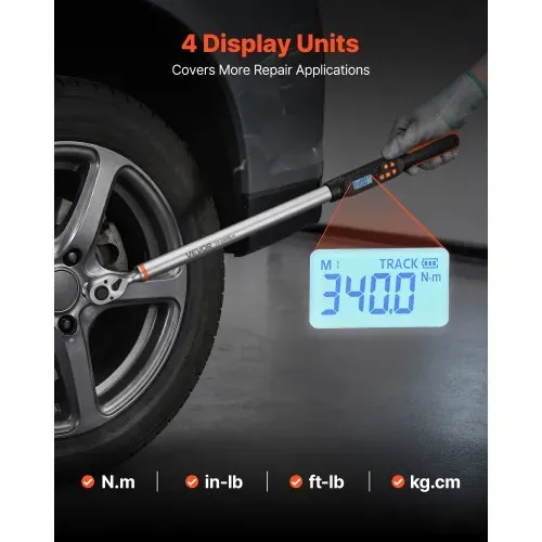 VEVOR Digitales Drehmomentschlüssel-Set 1/2 Zoll-Antrieb 4 Einheiten, ±2 % Genauigkeit LCD-Display mit Summer & LED-Anzeige Steckschlüsseln Verlängerungsstange & Adapter für Kfz-Reparaturen – Bild 4