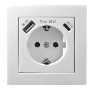 Schutzkontakt-Steckdose McPower “Flair“ 1x USB-C 18W PD, 1x USB-A, weiß Schutzkontakt-Steckdose McPower “Flair“ 1x USB-C 18W PD, 1x USB-A, weiß