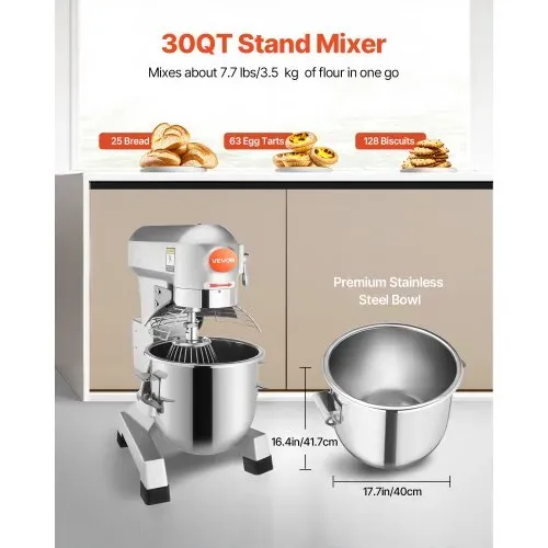 VEVOR Kommerzieller Knetmaschine 30L für Backbedürfnisse Pizzateig Brotteig usw. Kochmaschine Handelsüblicher 3-Gang-Standmixer aus Hochleistungsstahl Brandneuer – Bild 3