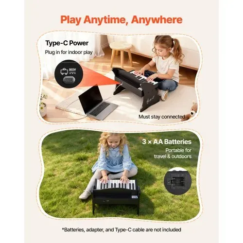 VEVOR Kinder Keyboard, 25 Tasten, Digitales Holzpiano, Holzklavier ab 3 Jahren, Mini-Musikinstrument mit Realistischem Klang, Dual-Power, Einstellbare Lautstärke, Musikalische Früherziehung, Schwarz – Bild 4