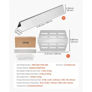 VEVOR 5 Flavorizer Bars + 2 Heizplatten, Aromaschienen Flammenverteiler für Grills (Weber Genesis 300-Serie), einschließlich E310 E320 E330 S310 S320 S330, dickere Heizplatte aus Edelstahl VEVOR 5 Flavorizer Bars + 2 Heizplatten, Aromaschienen Flammenverteiler für Grills (Weber Genesis 300-Serie), einschließlich E310 E320 E330 S310 S320 S330, dickere Heizplatte aus Edelstahl
