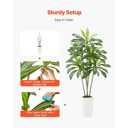 VEVOR Künstlicher Dracaena-Baum, 1,8 m, Drachenbaum, tropische Pflanzen mit weißem, hohem Pflanzgefäß, Kunstseidenpflanze im Topf, große Bäume für Veranden, Wohnzimmer, Terrassen Zuhause, Büro – Bild 3