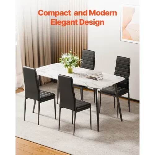 VEVOR moderner Esszimmerstuhl (6 Stk.) eleganter gepolsterter Leder-Beistellstuhl (136 kg belastbar) für Esstische, platzsparender Küchentischstuhl mit dicken Kissen & Metallbeinen, Weiß Cafeteria – Bild 5
