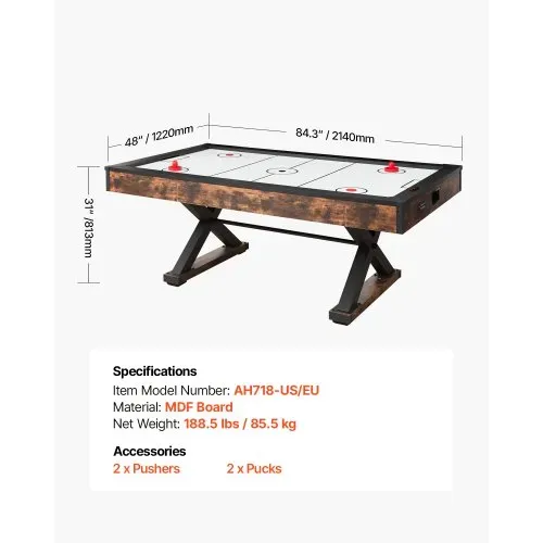 VEVOR Air Hockey Tisch (214 cm) mit 2 Pushern & 2 Pucks & elektronischem Punktezähler & X-förmigen Beinen, luftbetriebener Hockey-Spieltisch für Familienspielzimmer Partys Familientreffen Büro – Bild 6