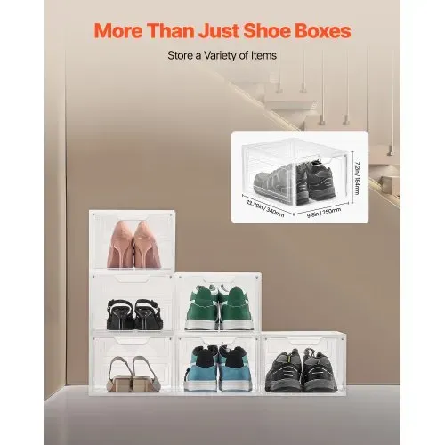VEVOR Schuhaufbewahrungsboxen stapelbare Schuhboxen (6 Stk.) passend bis US-Größe 13, Schuh-Organizer aus PP/PET mit magnetischer Tür zur Aufbewahrung von High Heels & Stiefeln & Hüten, klar Weiß – Bild 3