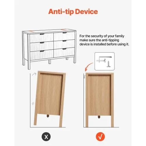 VEVOR Kommode mit 6 geriffelten Schubladen & Schiebe- und Kippschutz, minimalistischer moderner Schubladenschrank Organizer für Wohnzimmer Schlafzimmer Eingangsbereich Flur (helles Holz) – Bild 6