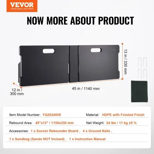 VEVOR Fußball Rebound Board faltbar, tragbares Prellwand 115 x 330 cm, HDPE Rebounder Ausrüstung mit 2 Rückprallwinkeln, Trainingsbrett Rebounder Kicker für Fußballtraining – Bild 6