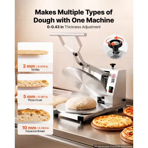 VEVOR Pizzateigpresse 18 Zoll 1200 W Elektrische Teigpresse für Pizzaböden für Pizzerien und Tortilla-Restaurants, 0-240 °C, Einstellbare Teigdicke 0-11 mm, mit Edelstahlgriff, Aluminium-Pressplatte – Bild 3