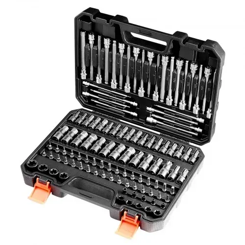 VEVOR Bohrer-Steckschlüsselsatz, 107-tlg. Sechskant/Torx/Außen-Torx/manipulationssicher/extra lang, S2-Legierungsstahl und Cr-V-Stahl, 1/4, 3/8 und 1/2 Zoll Antrieb, mit Aufbewahrungskoffer – Bild 10