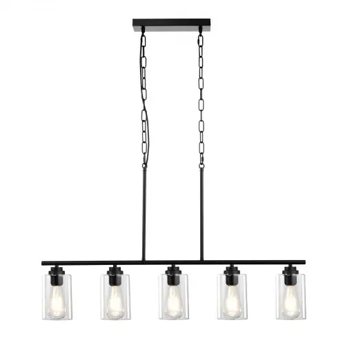 VEVOR 5-flammige Pendelleuchte für Kücheninseln, 60 W, verstellbare Esszimmerleuchte mit klarem Glaslampenschirm, 4 Stangen, 2 Metallketten, linearer Kronleuchter im Landhausstil – Bild 10