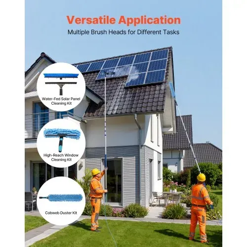 VEVOR 2-in-1 Teleskop Waschbürste für Solarpanel, Photovoltaik Reiniger Set mit 1,8-7,9m Alu-Teleskop 20m Wasseranschluss Abzieher Seifenspender, Reinigungsbürste für Solaranlage Fenster Terrassendach – Bild 2
