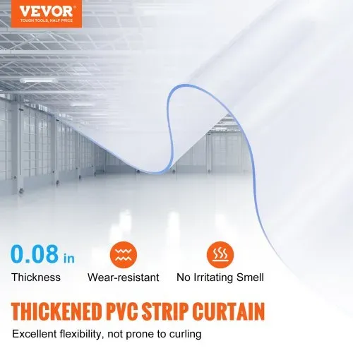 VEVOR Streifenvorhang, 24 m Länge x 20 cm Breite x 2 cm Dicke, durchsichtige glatte PVC-Streifenvorhang-Großrolle, Kunststoff-Türstreifen für Türen von Supermärkten, Garagen, Lagerhallen, Scheunen und Tierställen VEVOR Streifenvorhang, 24 m Länge x 20 cm Breite x 2 cm Dicke, durchsichtige glatte PVC-Streifenvorhang-Großrolle, Kunststoff-Türstreifen für Türen von Supermärkten, Garagen, Lagerhallen, Scheunen und Tierställen