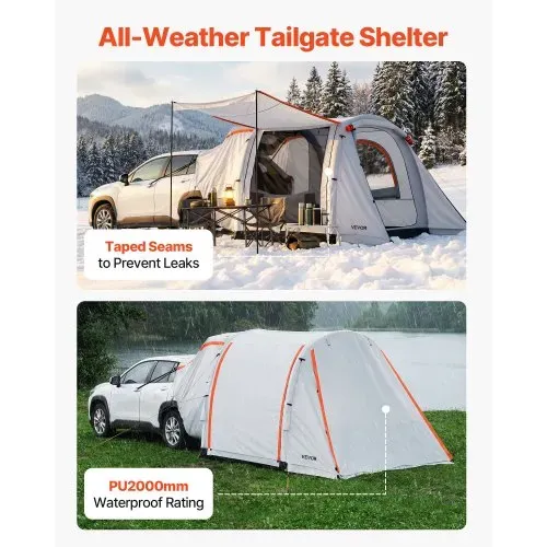 VEVOR Aufblasbares Heckklappenzelt Autozelt (2042+1020) x 2438 x 2020 mm, Wasserdichtes (PU2000 mm) Campingzelt mit Belüfteten Türen & Moskitonetzen, SUV-Heckzelt für Camping Wandern, inkl. Luftpumpe – Bild 4