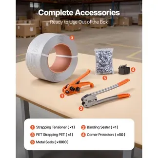 VEVOR Umreifungsset, Hochleistungs-Umreifungsgerät mit 975 m PP-Band, 1000 Metallplomben, 50 Eckenschützern, Kunststoff-Palettenverpackungsset für Lager/Versand/Umzug VEVOR Umreifungsset, Hochleistungs-Umreifungsgerät mit 975 m PP-Band, 1000 Metallplomben, 50 Eckenschützern, Kunststoff-Palettenverpackungsset für Lager/Versand/Umzug