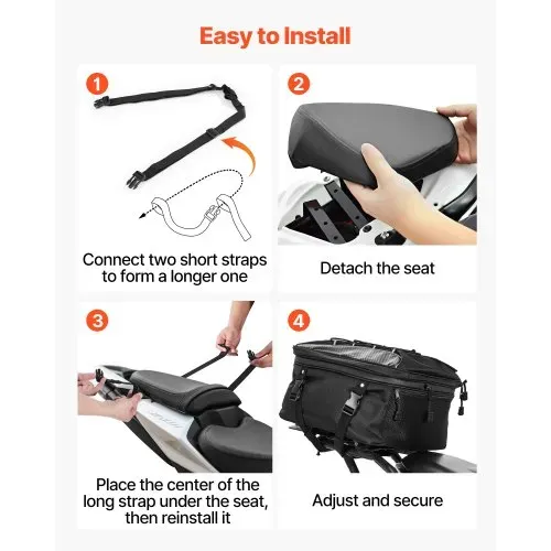 VEVOR Motorradhecktasche Rücksitztasche (22-34 L) mit wasserfester Regenabdeckung, Motorrad-Gepäckaufbewahrung, Gepäckträgertasche mit Riemen & elastischer Kordel, Motorradgepäck Schwarz – Bild 3