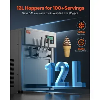 VEVOR Kommerzielle Eismaschine, 1800 W, 3-Geschmacksrichtungen, Softeismaschine Arbeitsplatte, 2 x 4 L Trichter, 2 x 1,8 L Zylinder, LCD-Bildschirm, Automatische Reinigung, Vorkühlung VEVOR Kommerzielle Eismaschine, 1800 W, 3-Geschmacksrichtungen, Softeismaschine Arbeitsplatte, 2 x 4 L Trichter, 2 x 1,8 L Zylinder, LCD-Bildschirm, Automatische Reinigung, Vorkühlung