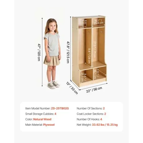 VEVOR Offener Kinderkleiderschrank aus Sperrholz, Kindergarderobe mit 4 Haken & 6 Fächern (2 Groß + 4 Klein), Garderobenregal & Aufbewahrungsregal für Kinderzimmer Zuhause Kindergarten Kita – Bild 6