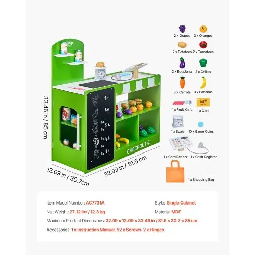VEVOR Kaufmannsladen-Spielset, Holzspiel 35-teilig, Kinder-Supermarkt-Spielladen mit Einkaufstasche, Förderband, Scanner, Registrierkasse, realistischer Obst und Gemüse, für Kinder ab 3 Jahren – Bild 6