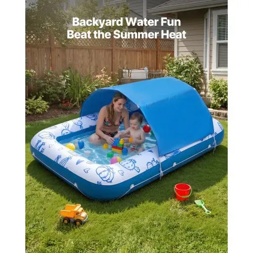 VEVOR Aufblasbare Schwimmmatratze 208 x 140 cm, Luftmatratze Pool mit Abnehmbarem UPF 50+ Sonnendach, 250 kg Belastbare Badeinsel für 2 Personen, inkl. Kissen Handy- & Getränkehalter für Pool & Meer – Bild 4