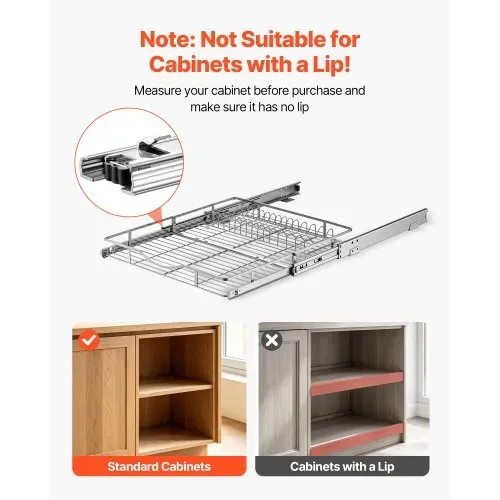 VEVOR Ausziehbarer Schrankorganizer 500 x 535 mm (B x T) aus Kohlenstoffstahl für Kochgeschirr, Gewürzgläser, Lebensmittel und Reinigungsmittel, Verchromte Oberfläche, Auszugsboden für Unterschränke – Bild 5