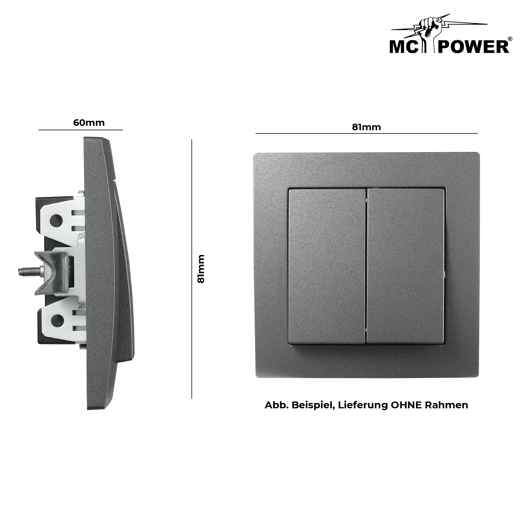 Serien-Schalter McPower ''Flair'', 2-fach, 250V~/10A, UP, anthrazit – Bild 3