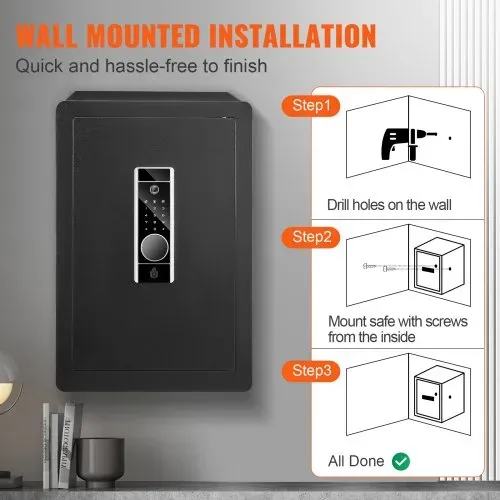 VEVOR Safe Tresor 62 L, Möbeltresor mit Feuerfester Geldtasche, Passwort & Schlüssel & Fingerabdruck Herausnehmbares Regal, Innenschrank, Wandtresor für Bargeld, Schmuck, Dokumente, Wertsache – Bild 5