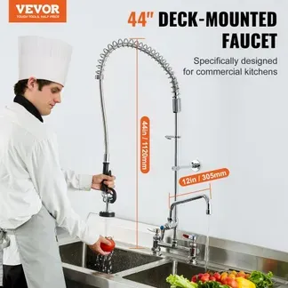 VEVOR Kommerzielle Küchenarmatur Wasserhahn mit Ausziehbarer Vorspülbrause, 112 cm Höhe, 203 mm Mitte, 305 mm Schwenkauslauf, Messing Küchenspülenarmatur zur Deckmontage, für 1/2/3-Fach-Spüle VEVOR Kommerzielle Küchenarmatur Wasserhahn mit Ausziehbarer Vorspülbrause, 112 cm Höhe, 203 mm Mitte, 305 mm Schwenkauslauf, Messing Küchenspülenarmatur zur Deckmontage, für 1/2/3-Fach-Spüle