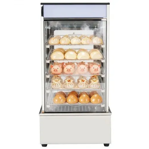 VEVOR 5-stufiger Gewerblicher Speisenwämer 120 L 30 bis 110 ℃, 1200 W Brötchendämpfer LED-Beleuchtung & Verstellbaren Ablagen & Edelstahlrahmen, Warmhaltevitrine für Hamburger Mantou Brot – Bild 10