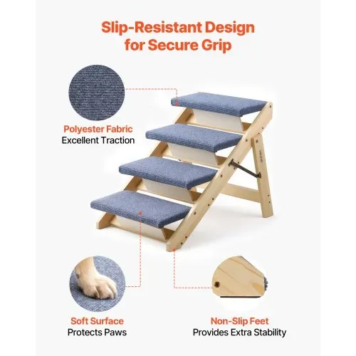 VEVOR Hundetreppe 630x470x490 mm, 4-stufige Hautiertreppe, klappbare Holztreppe geeignet für kleine, mittlere, große, ältere Haustiere sowie Welpen bis 68 kg, Hundeleiter für Betten, Sofas & Autos – Bild 3