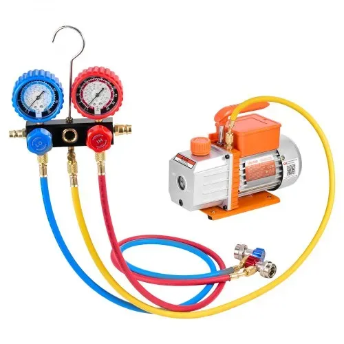 VEVOR Vakuumpumpe mit Manometer, 4,5 CFM 127 L/min, 250 W 1-stufige Drehschieber-Unterdruckpumpe, Manometer-Set, für R134a, R22, R410a, R1234YF & R32, mit Tragetasche, für Kfz-Klimaanlagen – Bild 10
